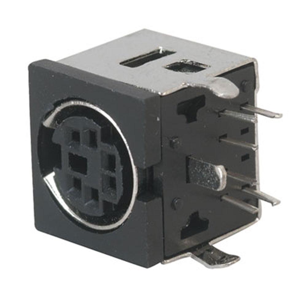 Connector Circular 6-Pin Mini DIN Female Socket Right Angle PC Mount