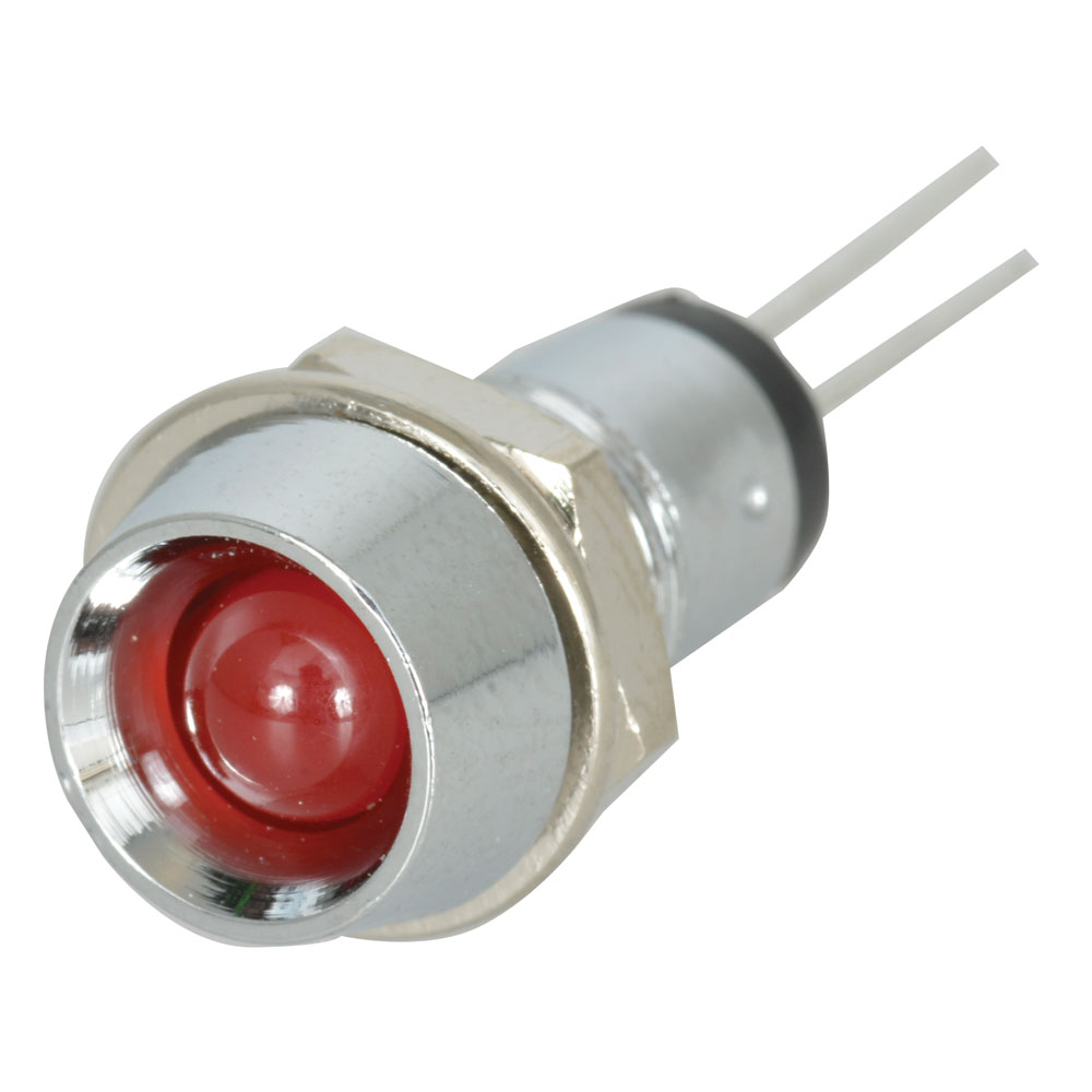 Panel Mount LED Indicator Chrome Bezel Red T1-3/4 5mm LED 2V 20mA 0.31" Mtg. Hole