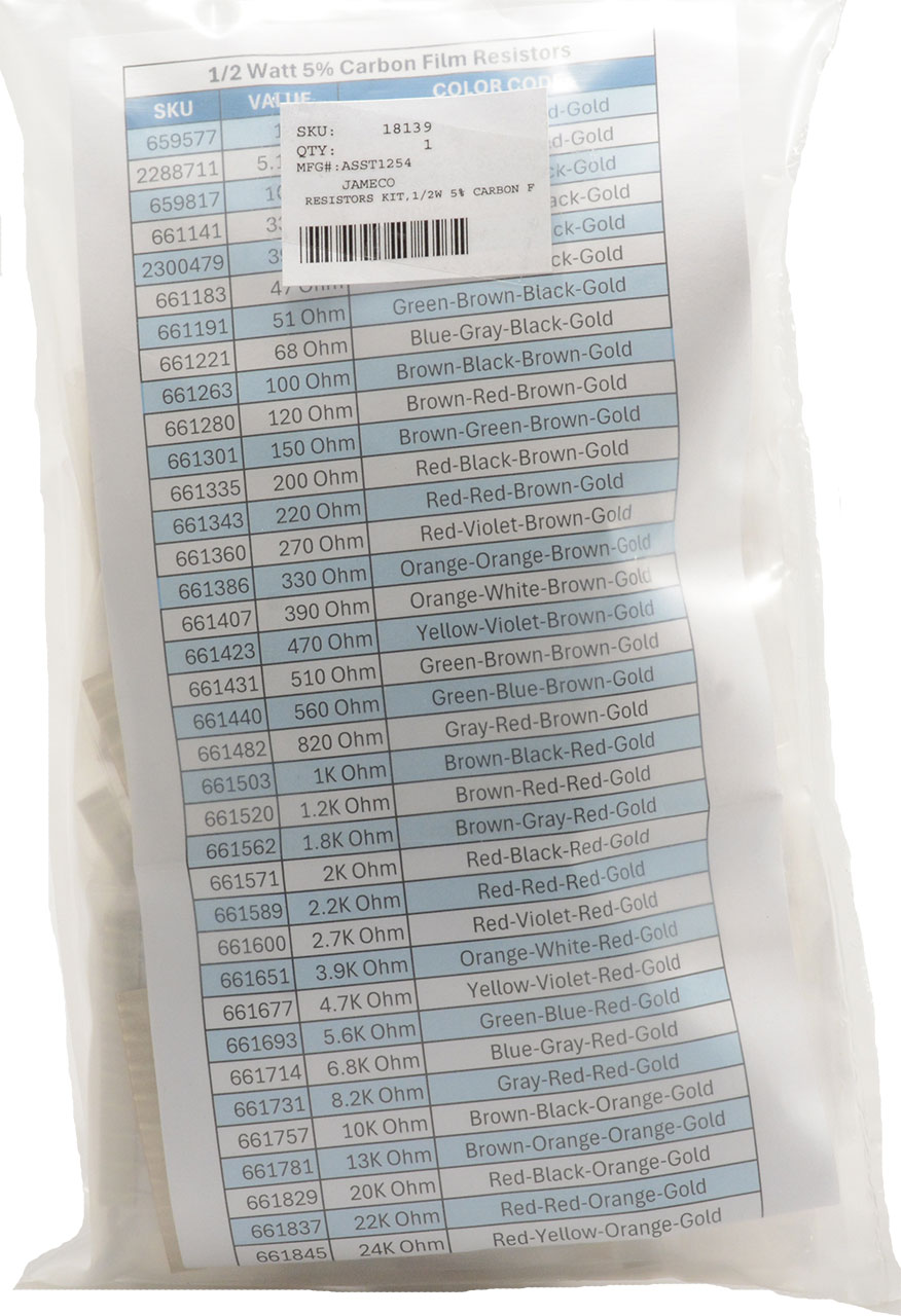 1/2 Watt (500mW) Axial Carbon Film Resistor Grab Bag (500 pcs)