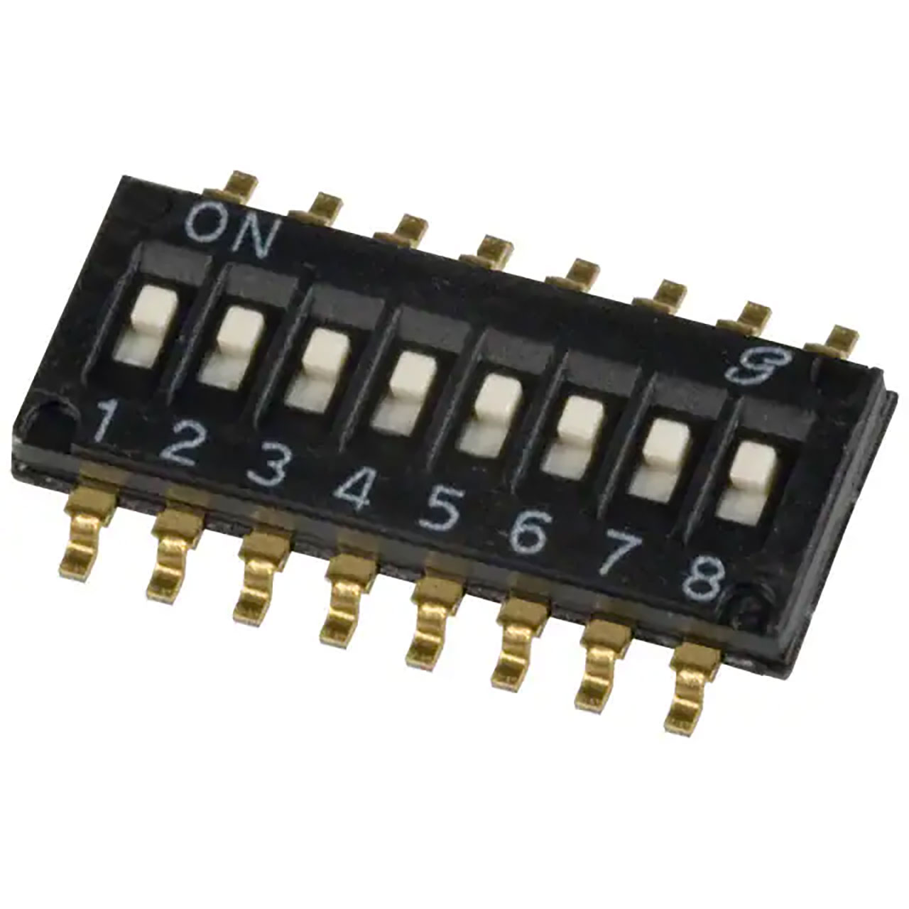DIP Switch ON OFF Single Pole Single Throw (SPST) 8 Recessed Slide 0.025A 24VDC Gull Wing 1000Cycles 1.27mm SMD