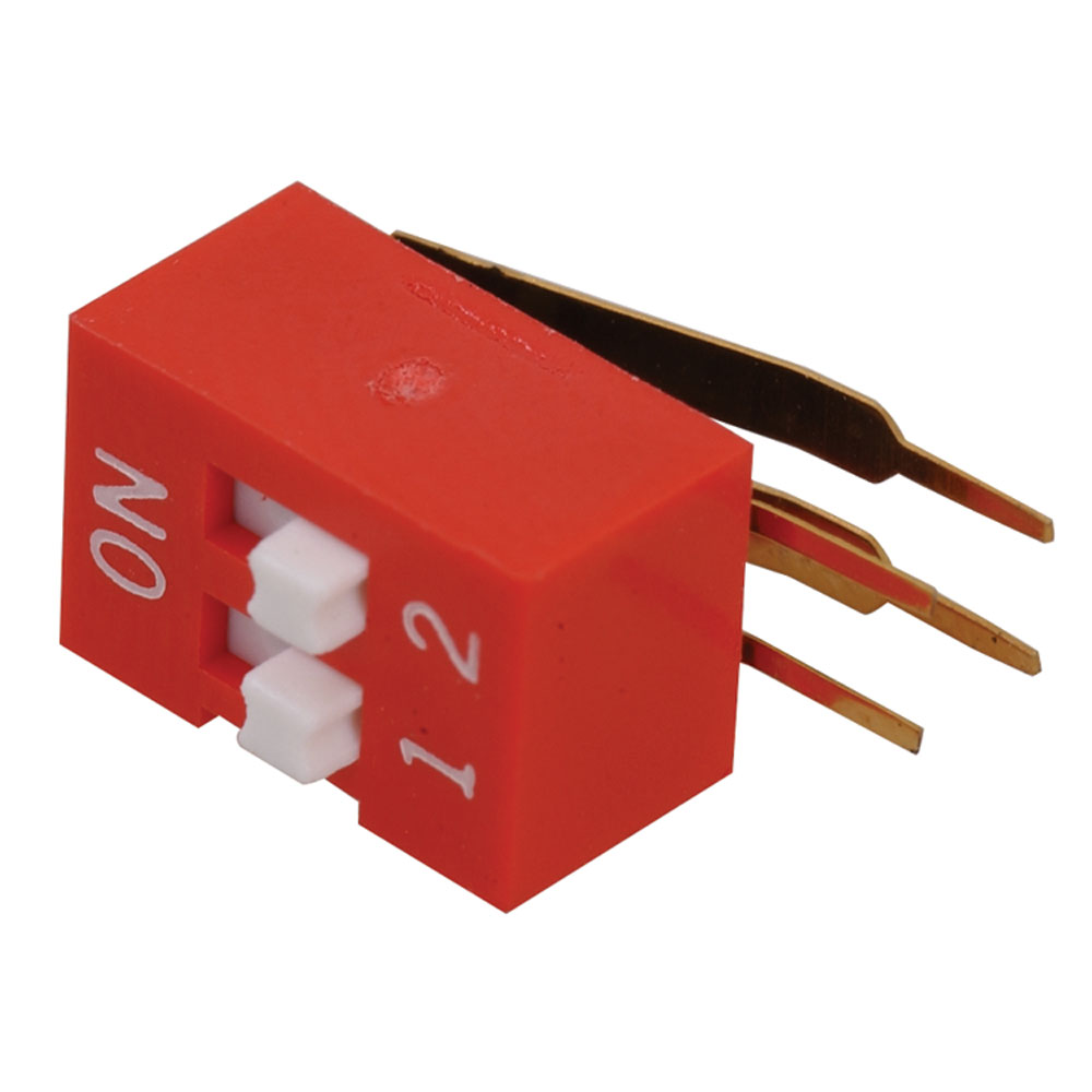 2 Position Right Angle Raised Slide DIP Switch On-Off SPST 0.025 Amp 24 Volt PC Pins 2000 Cycle 2.54mm Through Hole