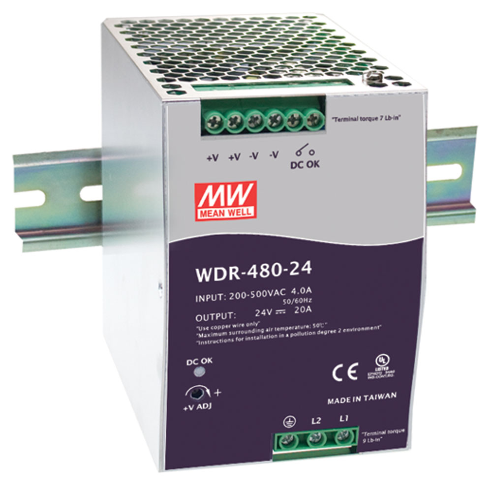 480 Watt 24VDC 20A 180-550VAC DIN Rail Switching Power Supply Single Output
