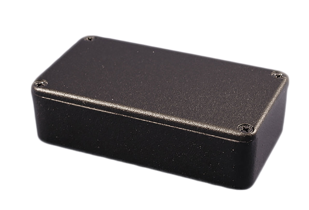 CASE,ALUMINUM,4.4 INCH x2.4 INCH x1.1 INCH ,PAINTED BLACK,LIP TOP