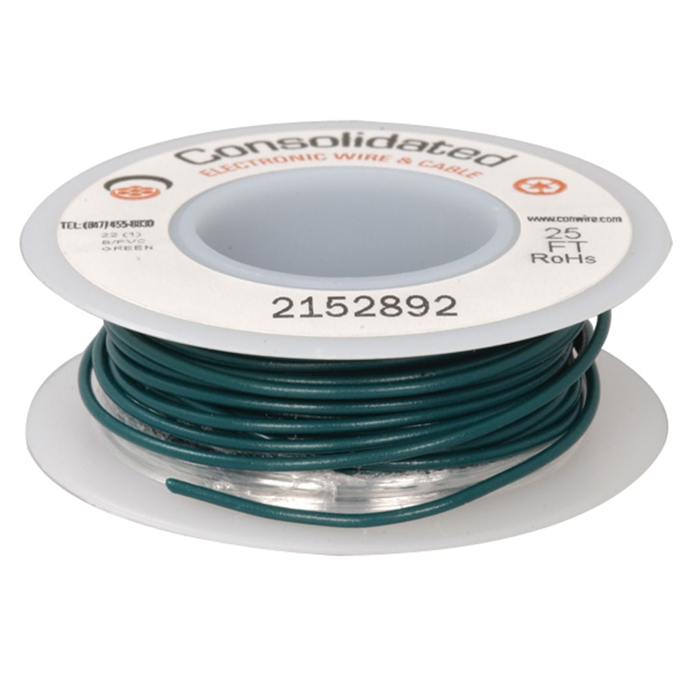 22 AWG Green Solid Tinned-Copper Hook-Up Wire 25 Feet