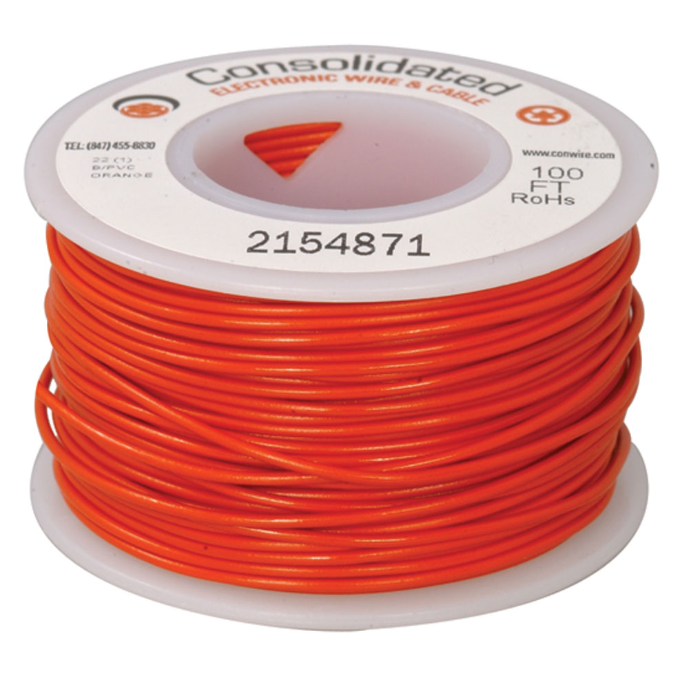 22 AWG Orange Solid Tinned-Copper Hook-Up Wire 100 Feet