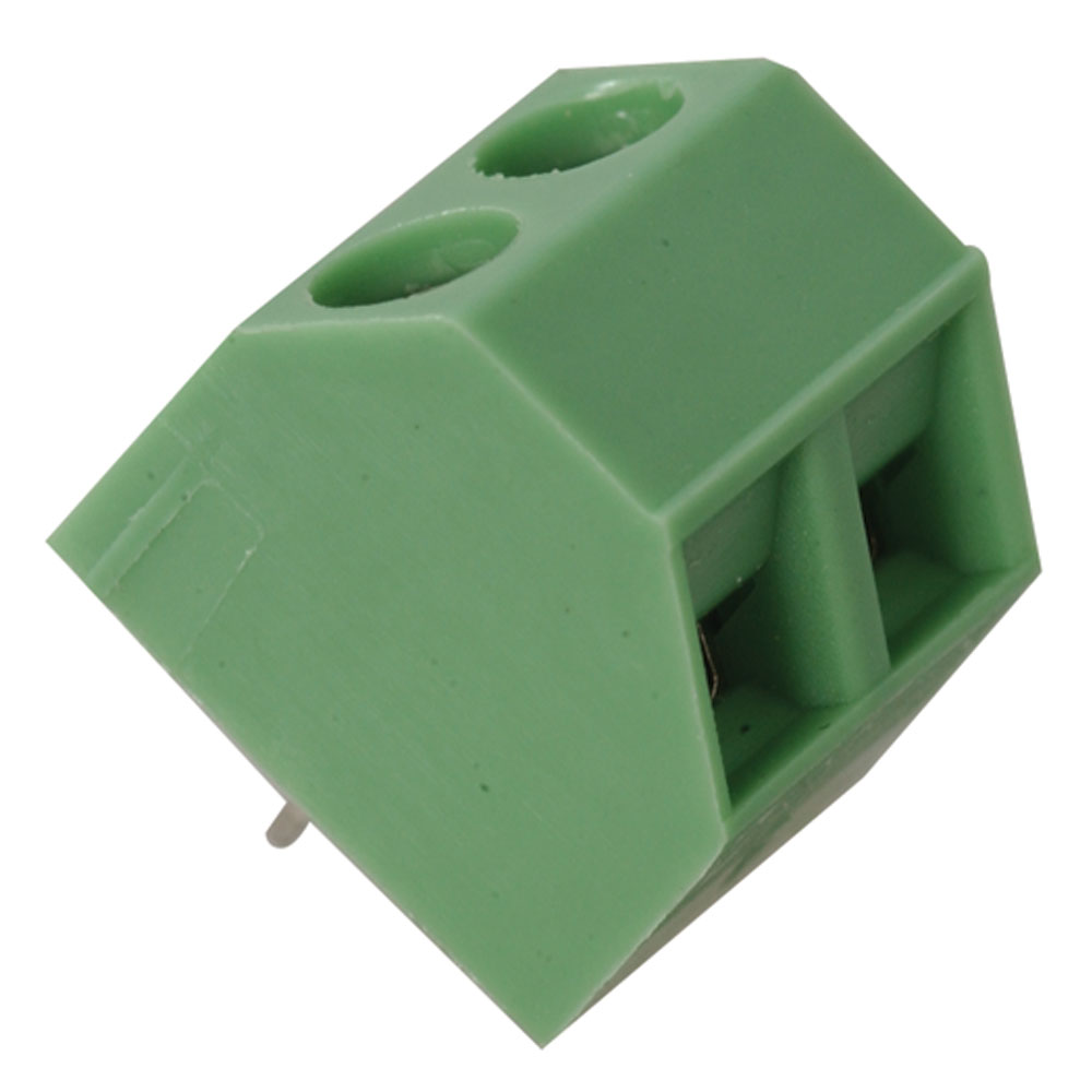 Terminal Block Header 2 Position 55 Degree Screw 0.197" (5mm) PC Pins Green