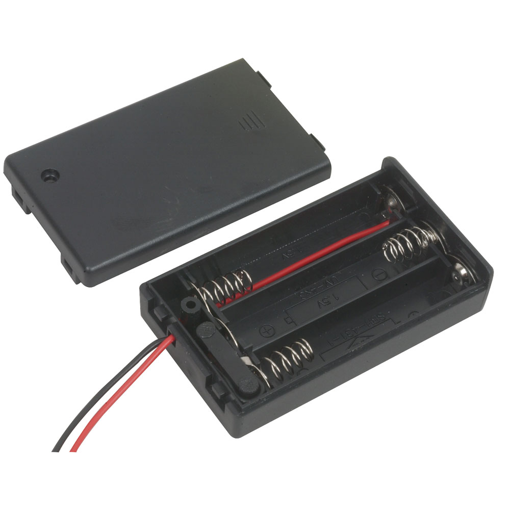 Battery Holder 3-AAA Wires with Cover and Switch 26 AWG