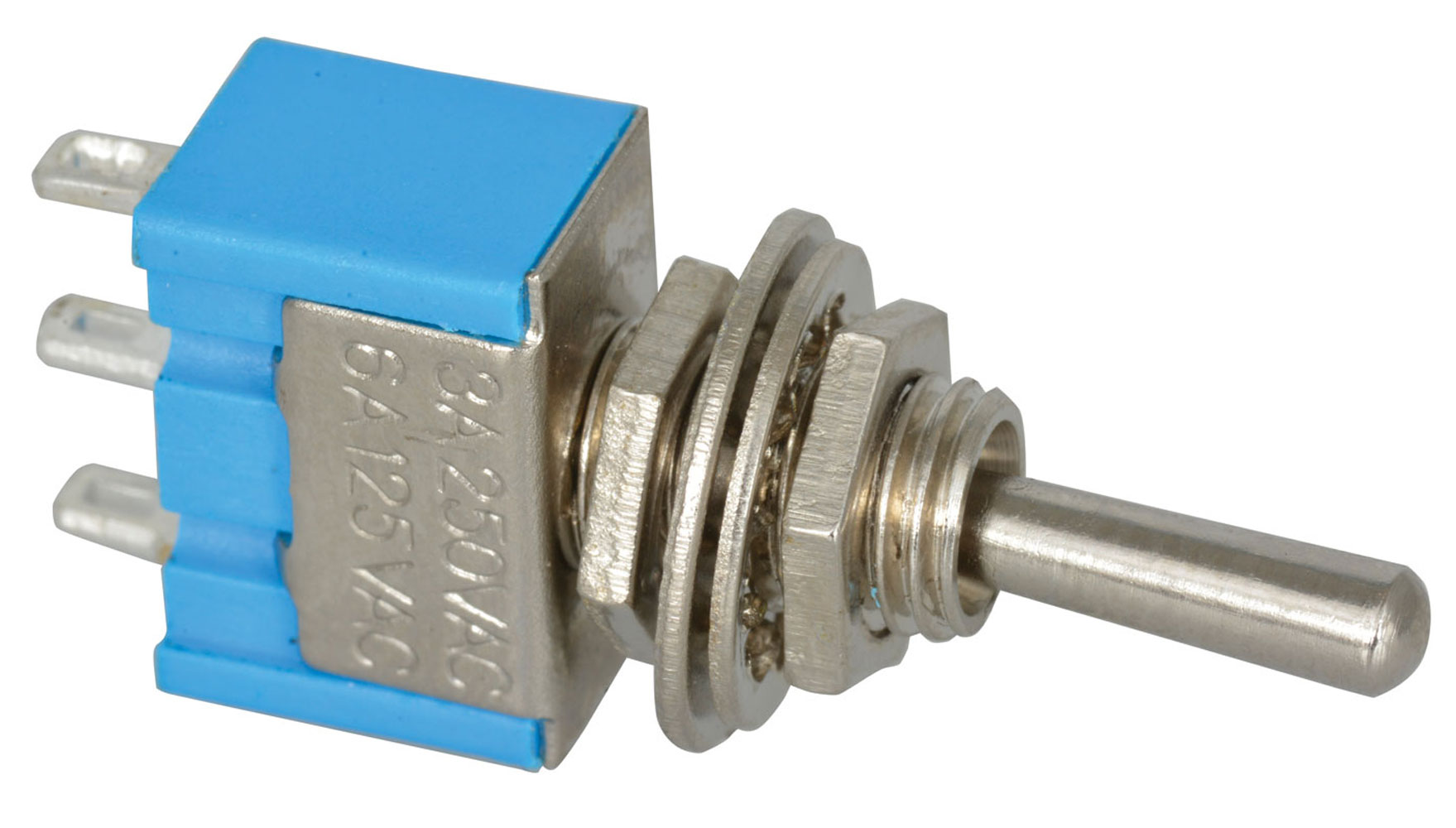 Miniature Toggle Switch Single Pole Double Throw SPDT (MTS103) ON-OFF-ON 120VAC 5A 1/4 Inch Mounting
