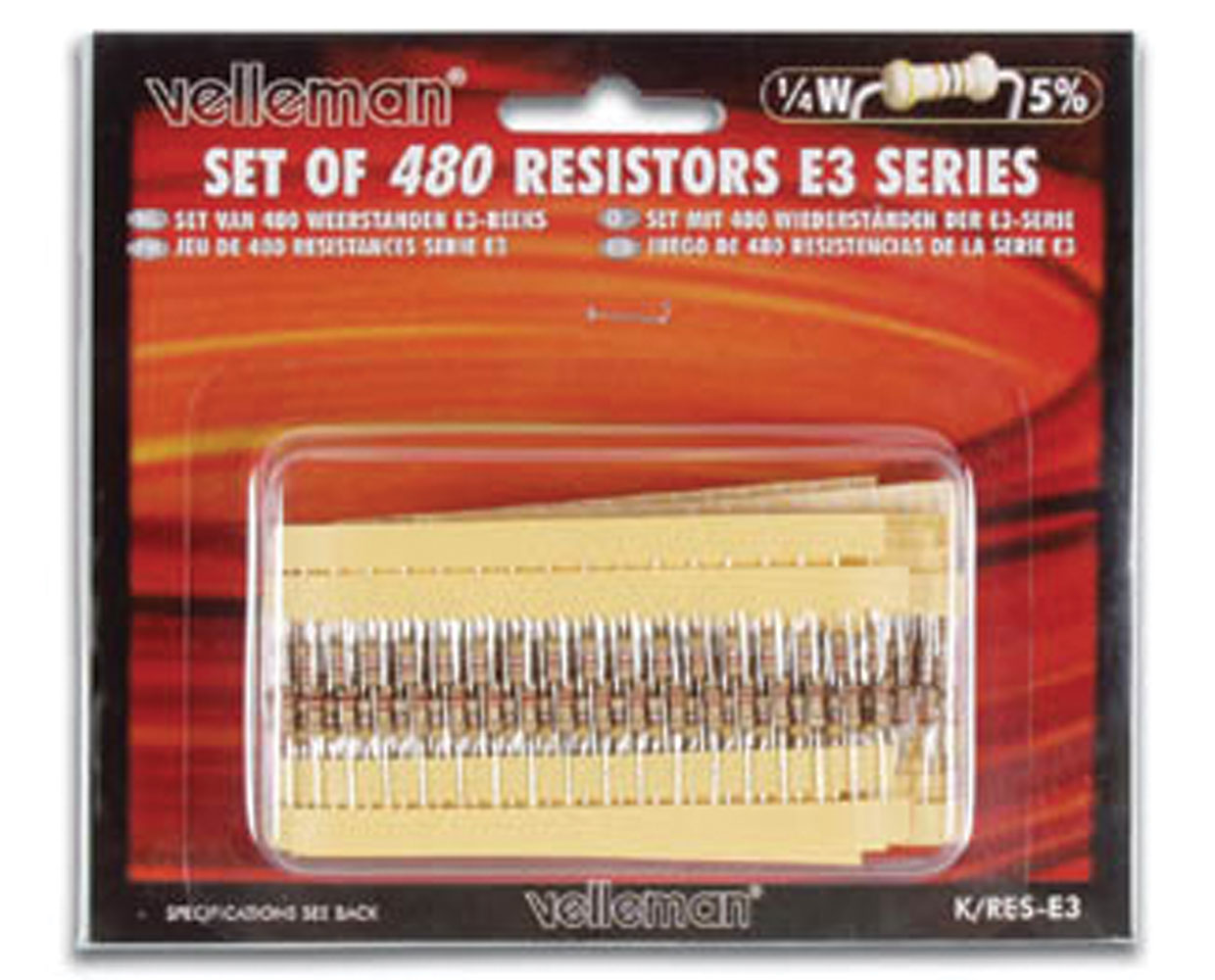 Pack of 480 E3 Series Resistors 30 Pieces/Value 1/4W