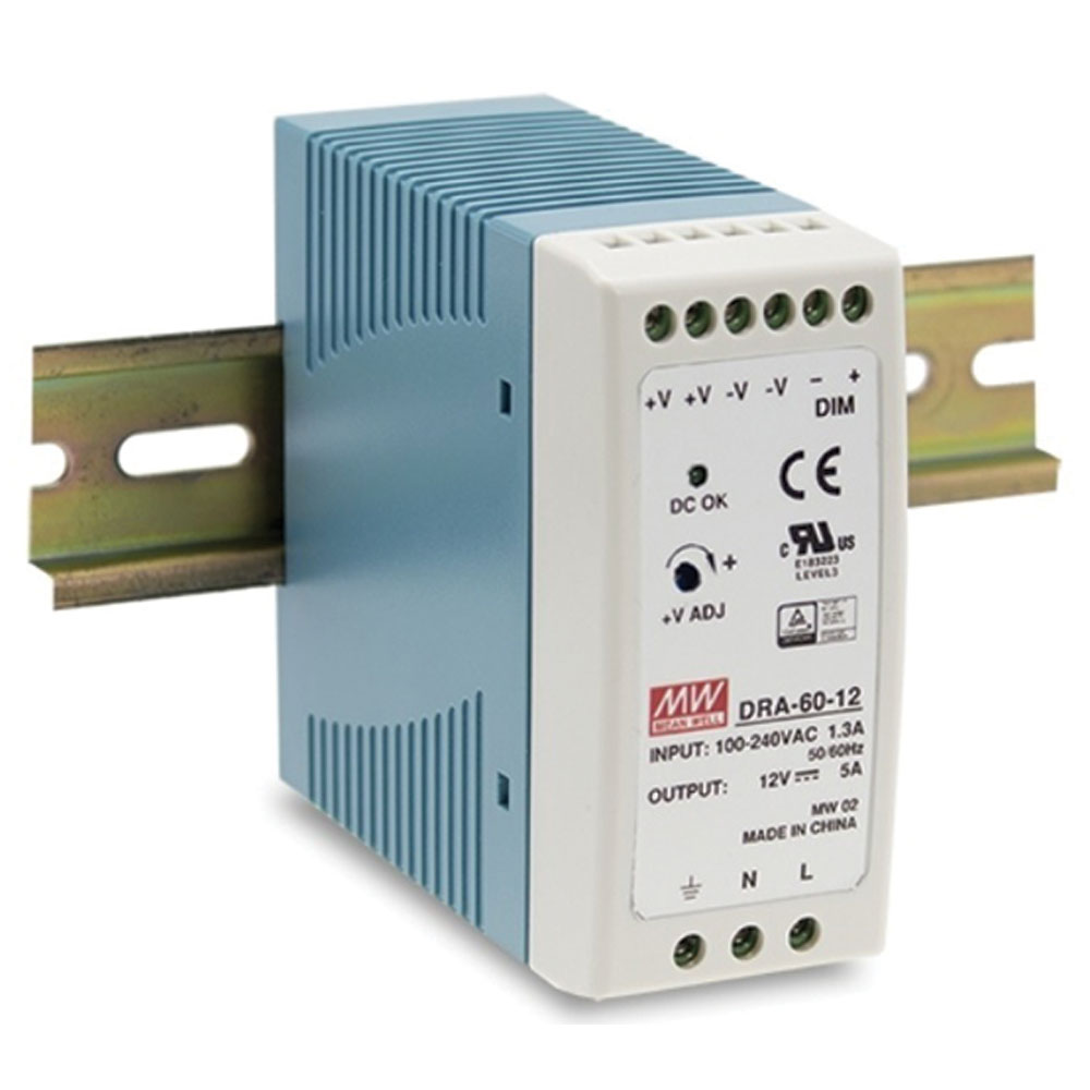 DIN Rail Switching Power Supply 12 Volts 5 Amps 60 Watts