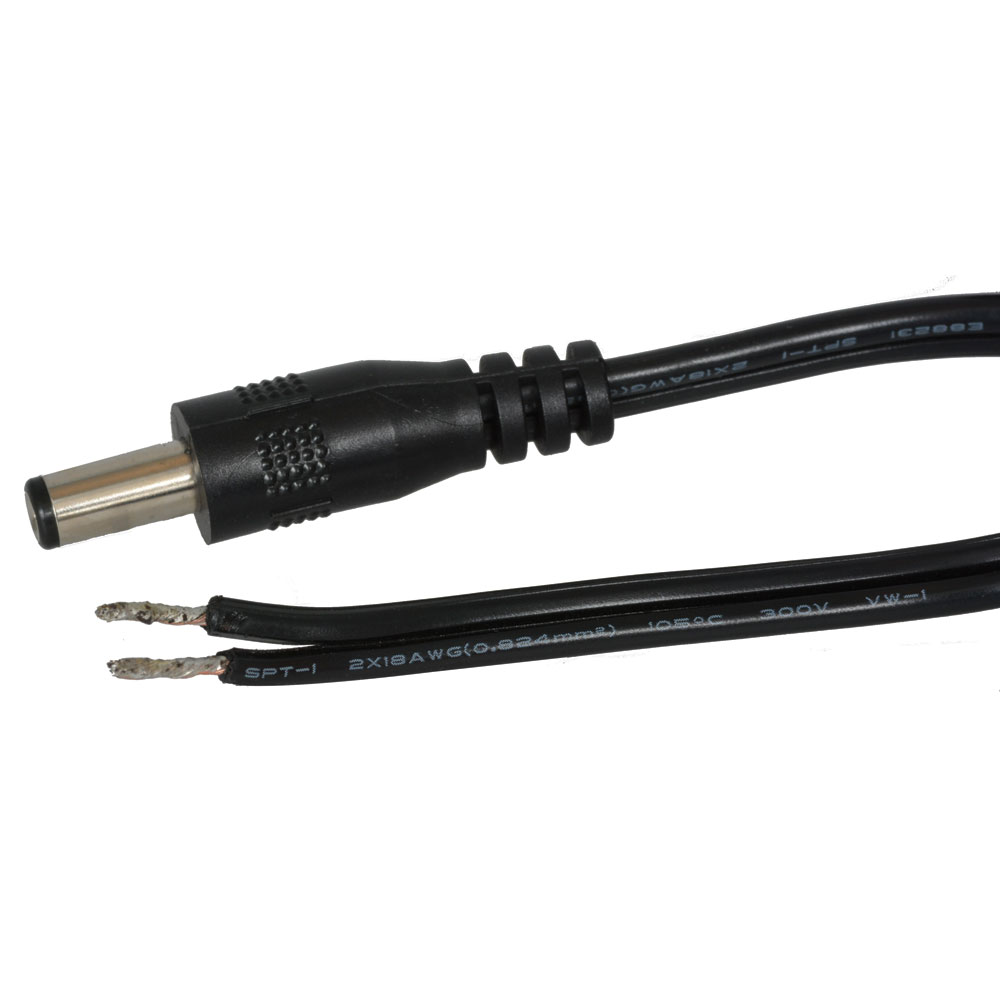 2.1mm DC Power Plug to Strip & Tin Pigtail Wires 6 Feet 18 AWG