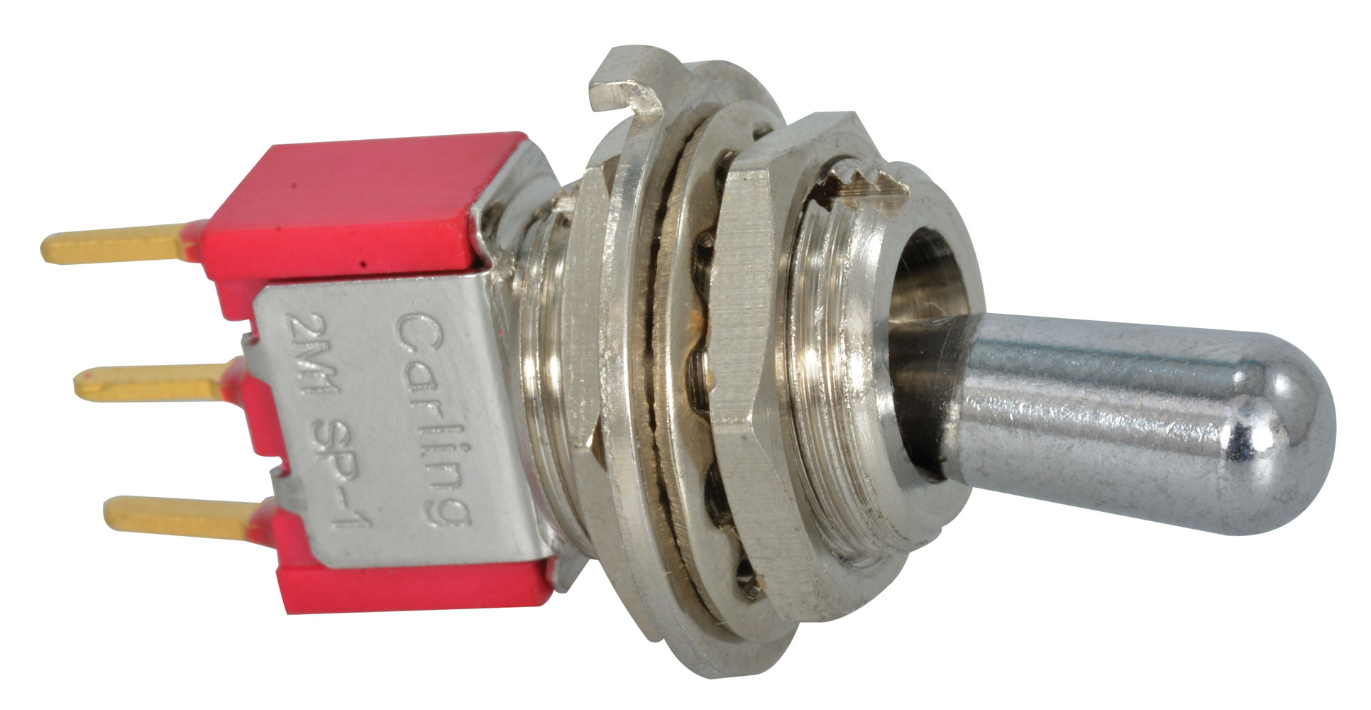 Miniature Toggle Switch SPDT ON-ON 0.4 VA 20VDC/VAC<br />Panel Mount, MIL-STD-1344A, Dry Circuit Current Rating