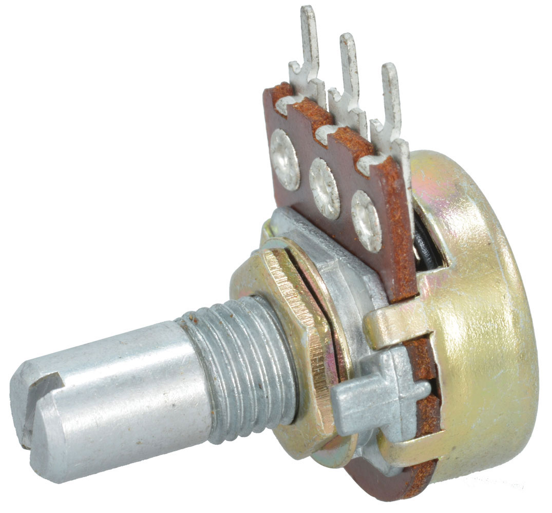 100k 60mW 5% 0.590" Long Round Slot Shaft 16mm Audio Taper Potentiometer