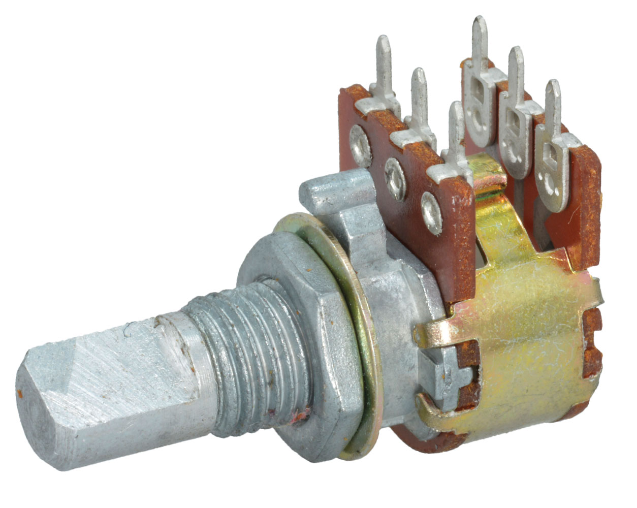 Dual 1M 40mW 5% 0.590" Long "D" Shaft 12mm Audio Taper Potentiometer