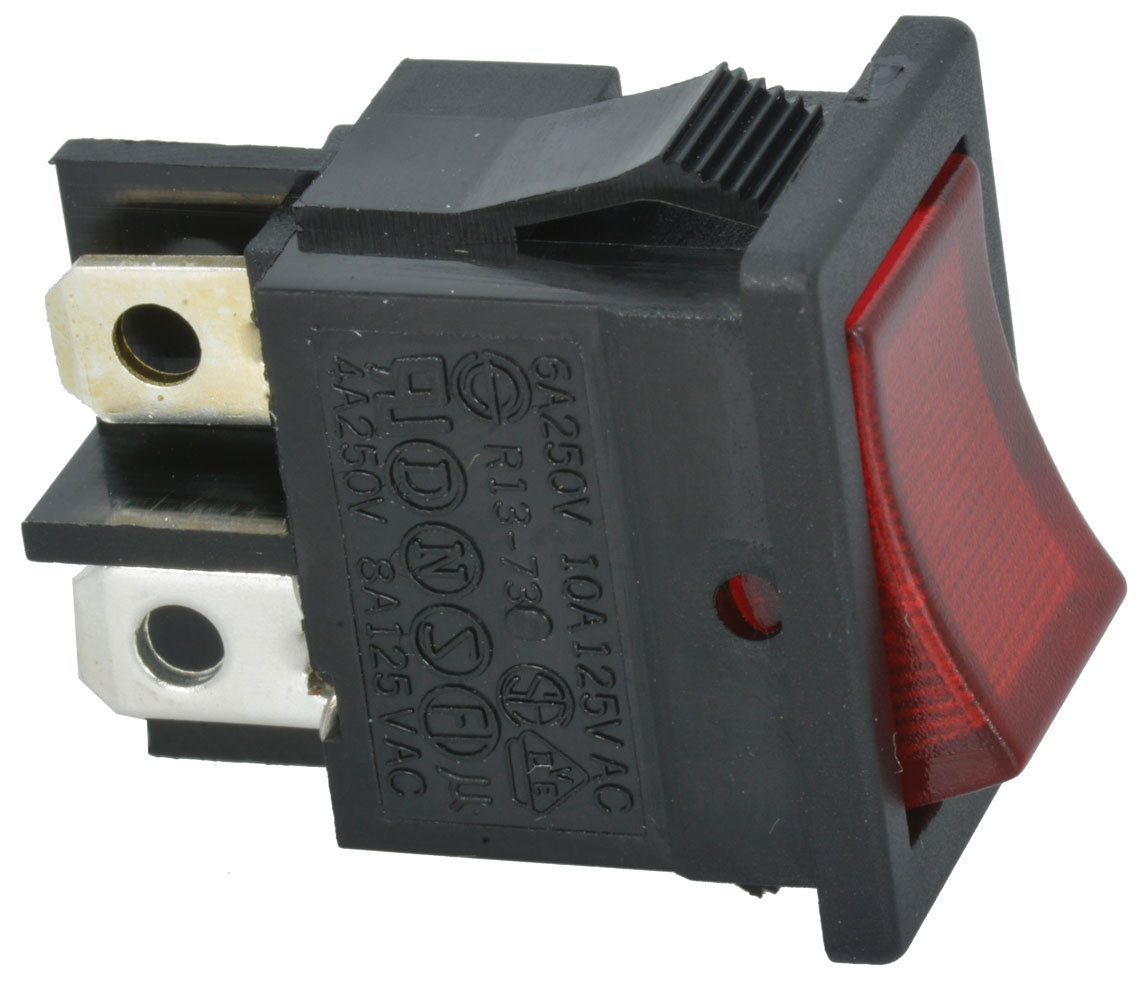 DPST OFF-ON Panel Mount Red Illuminated Rocker Switch