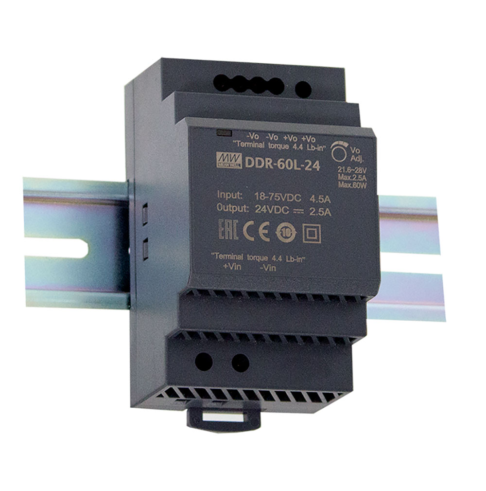 60W DIN Rail Type DC-DC Converter 18-75VDC Input L-Series 24V@2.5A Output