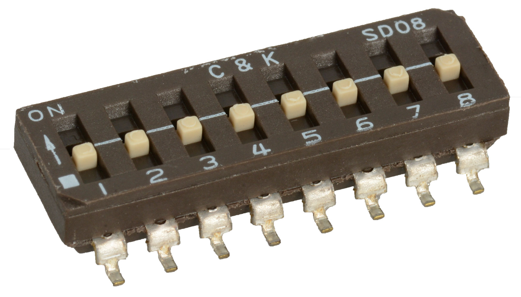 SPST Raised Slide 8-Position DIP Switch Low Profile Surface Mount Sealed 25VDC 100mA