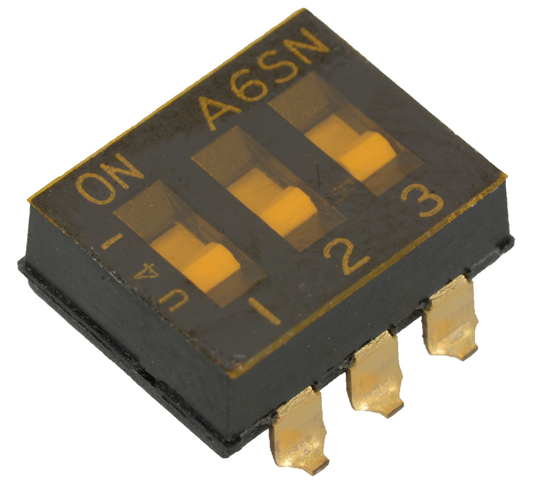 DIP Switch 3 Position Slide Flush SPST 24VDC 25mA Surface Mount