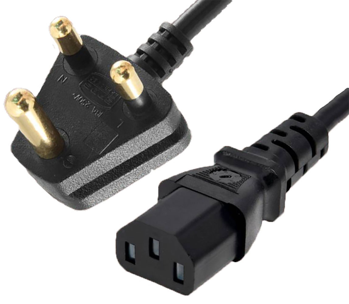 3-Conductor AC Power Cord 1mm2 Gauge SANS 60799 South African Plug to C13 Plug H05VV-F Jacket 8.16 Feet Black