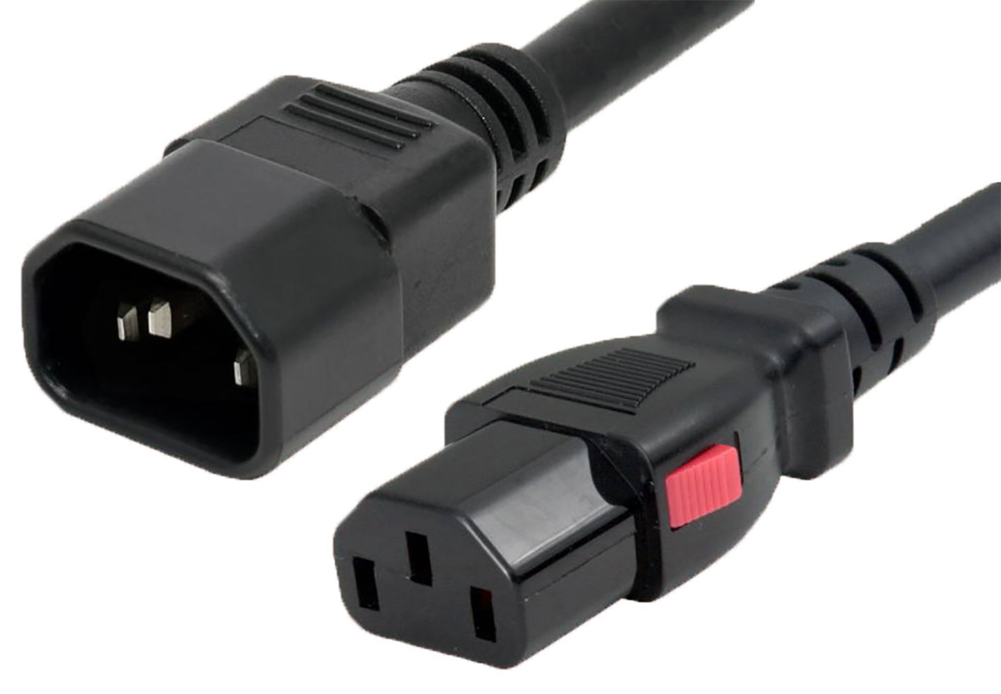 3-Conductor AC Power Cord 17 AWG + 1mm2 Gauge C14 (Type E) Plug to C13 Auto-Locking Plug SJTW+H05VV-F Jacket 6.58 Feet Black