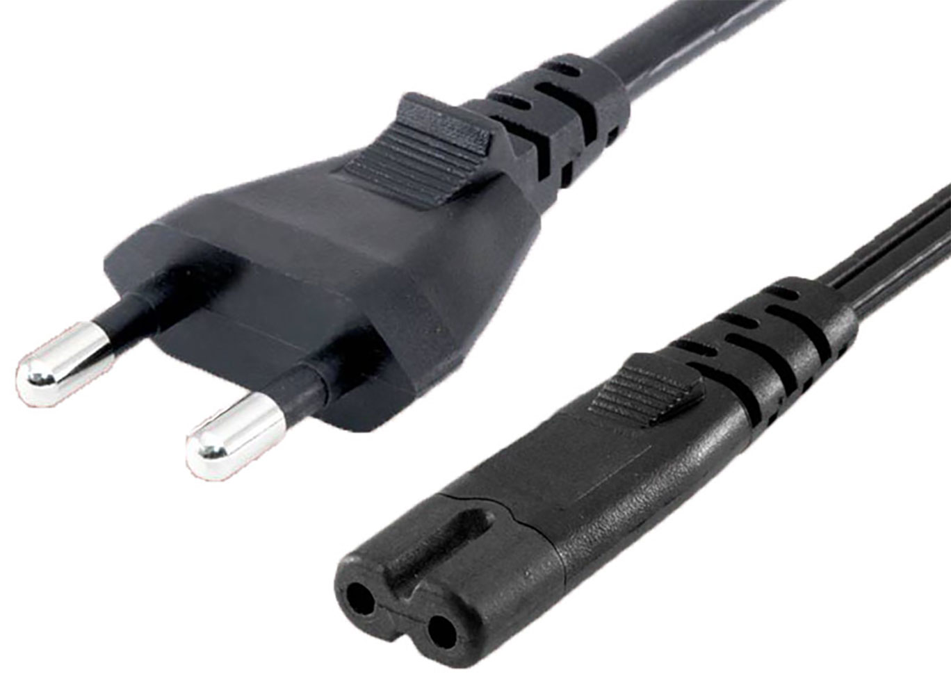 2-Conductor AC Power Cord 0.75mm2 CEE 7/16 Euro 2 to C7 Plug H03VVH2-F Jacket 6.6 Feet Black