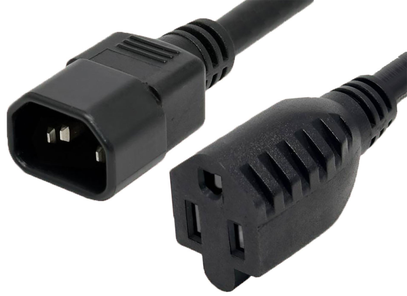 3-Conductor AC Power Cord 18 AWG IEC 60320 C14 (Type E) Plug to NEMA 5-15R Receptacle SVT Jacket 1 Feet Black