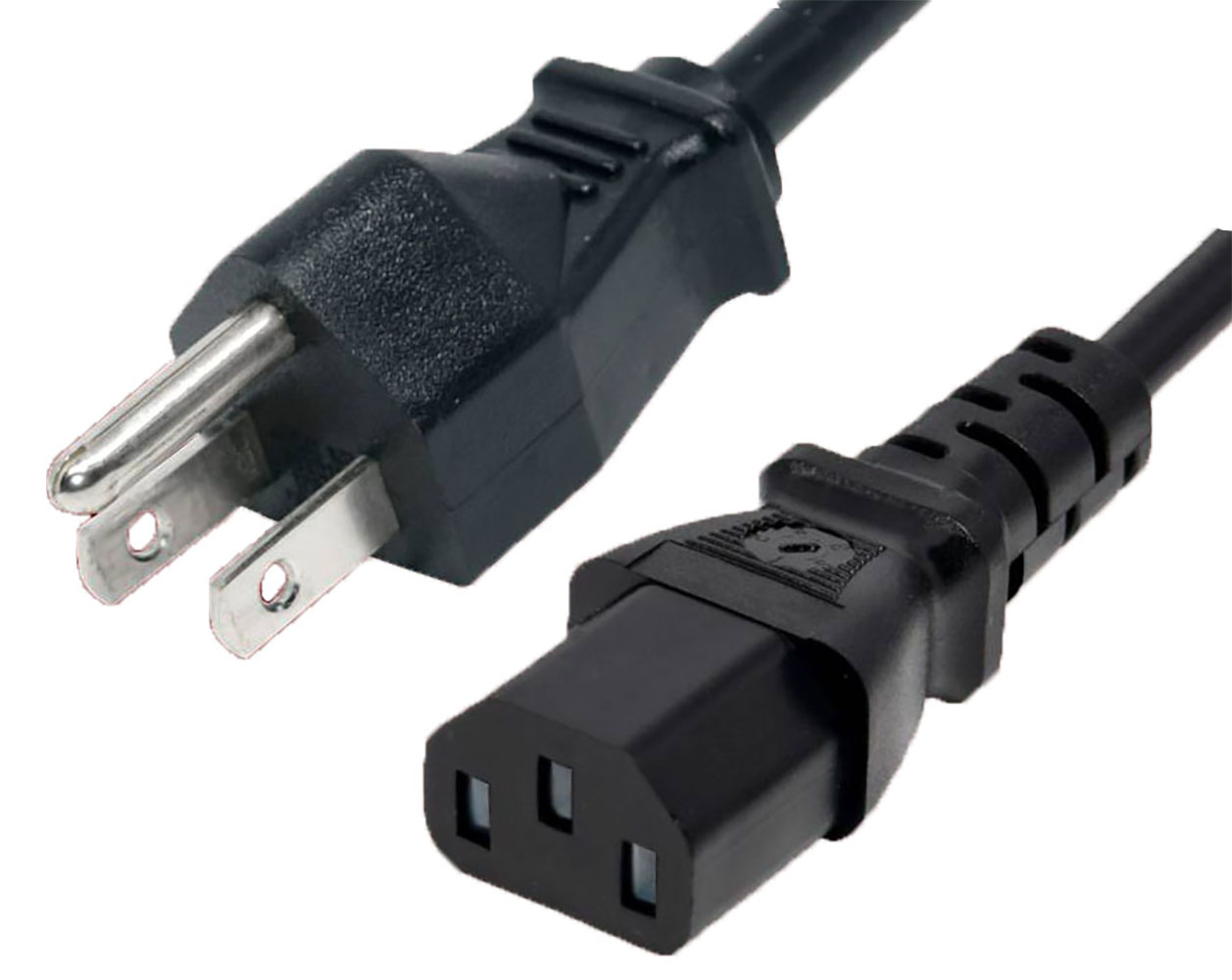 3-Conductor AC Power Cord 14 AWG NEMA 5-15P to C13 Plug SJTW Jacket 8 Feet Black