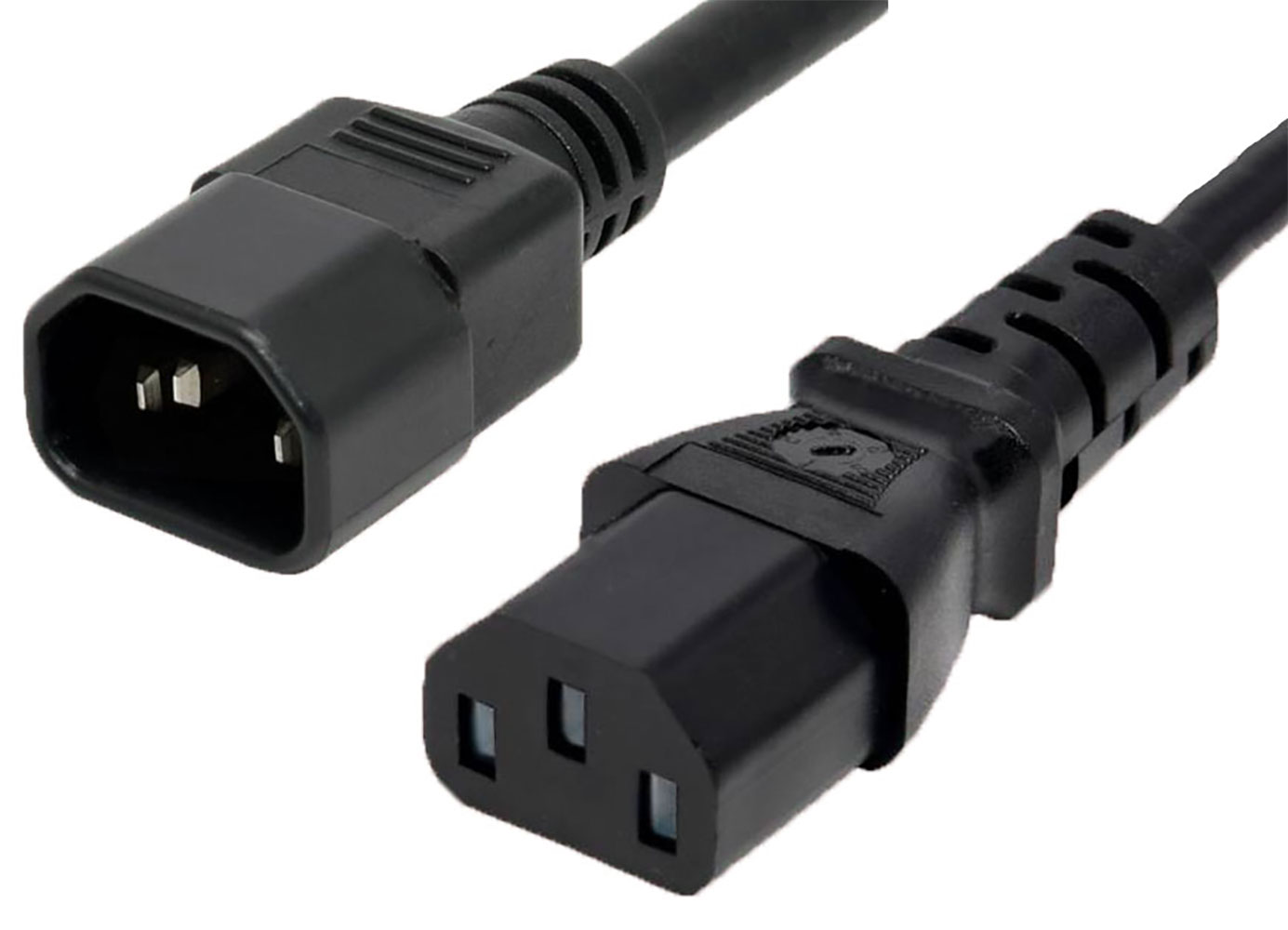 3-Conductor AC Power Cord 14 AWG C14 (Type E) Plug to C13 Plug SJTW Jacket 6.58 Feet Black