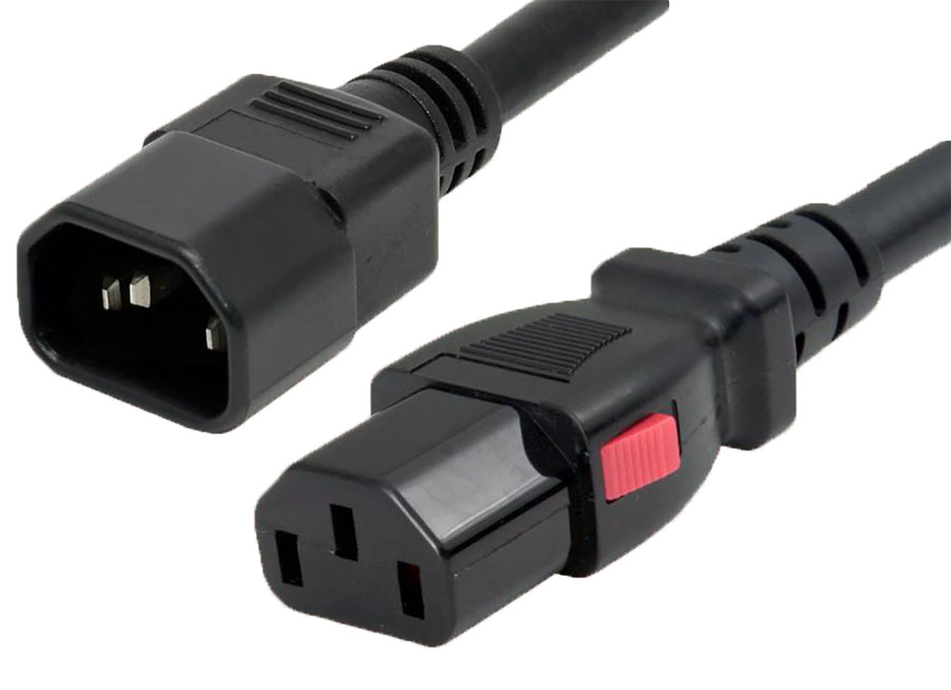 3-Conductor AC Power Cord 14 AWG C14 (Type E) Plug to C13 Auto-Locking Plug SJT Jacket 3.25 Feet Black