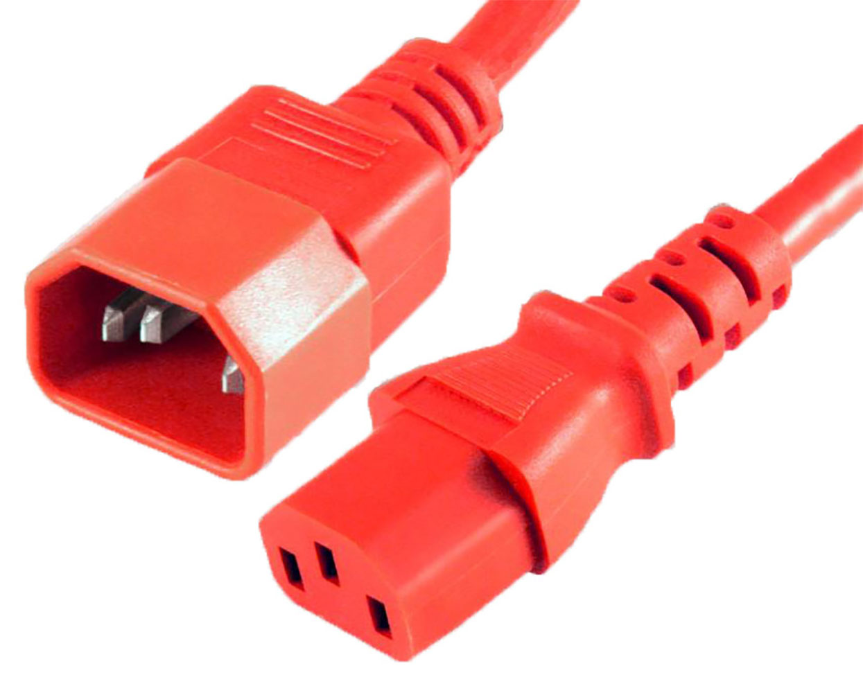 3-Conductor AC Power Cord 17 AWG + 1mm2 Gauge C14 (Type E) Plug to C13 Plug SJTW+H05VV-F Jacket 3.25 Feet Red