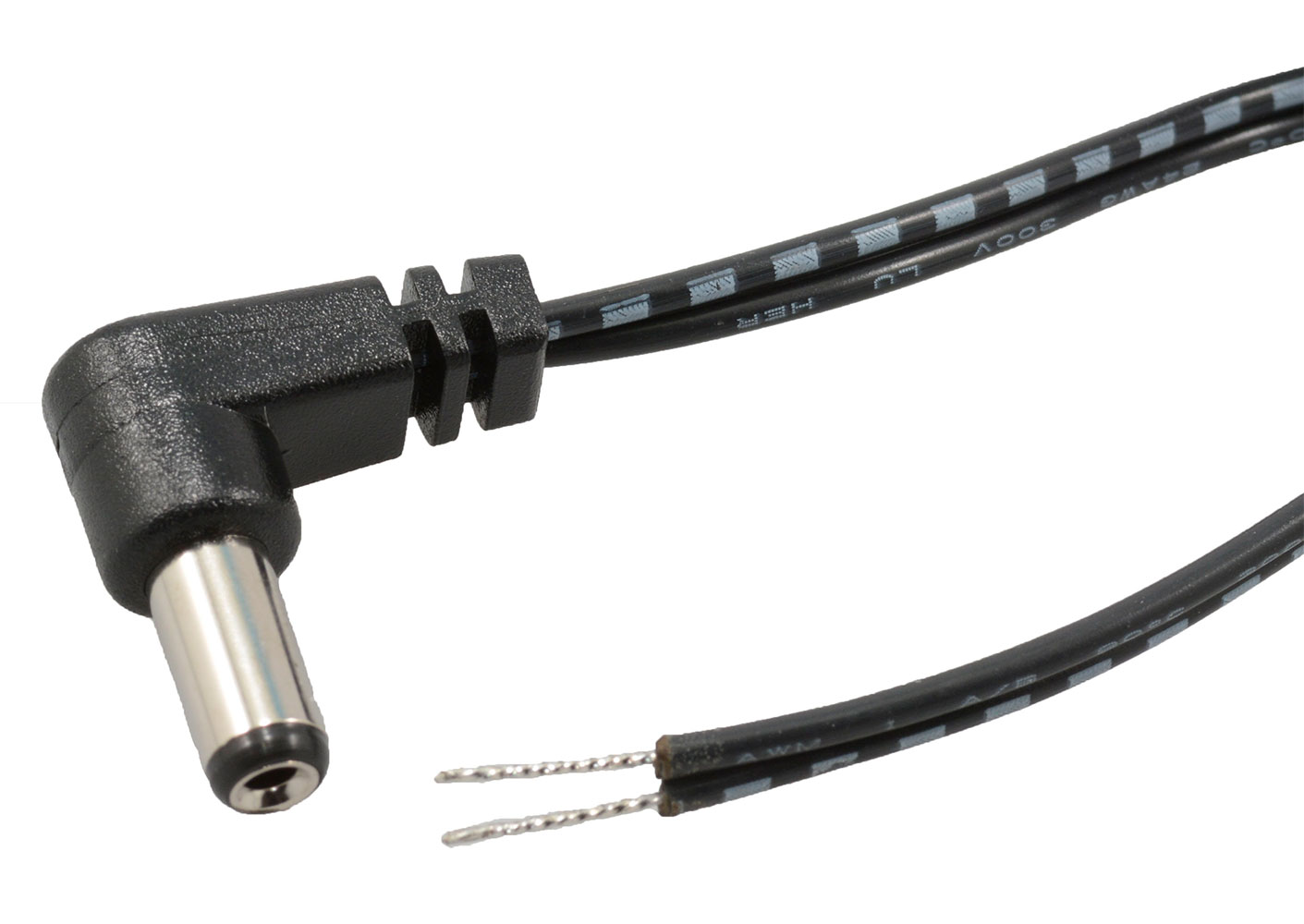 DC Cord 2.5mm Right Angle DC Power Plug to Pigtail Wires 3 Feet 24AWG