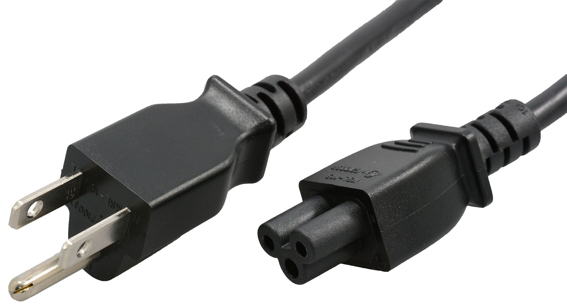 3-Conductor AC Power Cord 18 AWG NEMA 5-15P to IEC 60320 C5 2 Feet Black