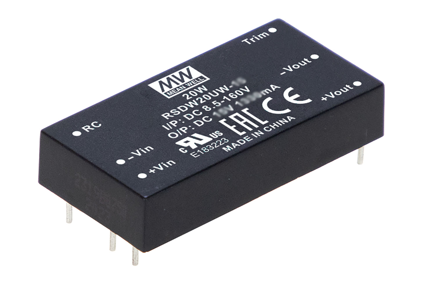 20W Ultra-Wide Input Railway DC-DC Converter DIP Package 12V 1670mA Output 8.5-160Vin