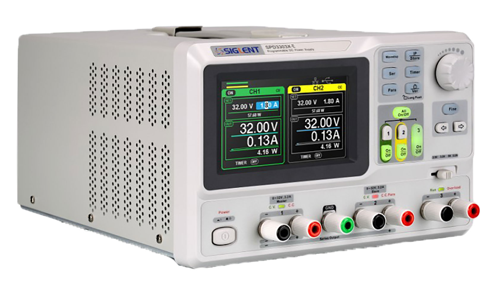 Linear Programmable DC Power Supply 220W 3 Channel 32V 3.2A (x2) and Selectable Low Voltage