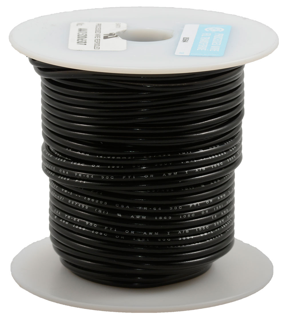 Hook-Up Wire 14 AWG Stranded (41x30) Black PVC Jacket UL1569 100 Feet
