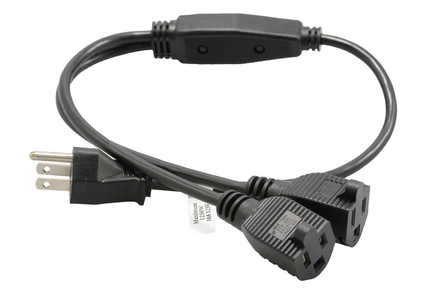 AC Power Cord Splitter 18 AWG SVT NEMA5-15P to Dual NEMA 5-15R 2 Feet