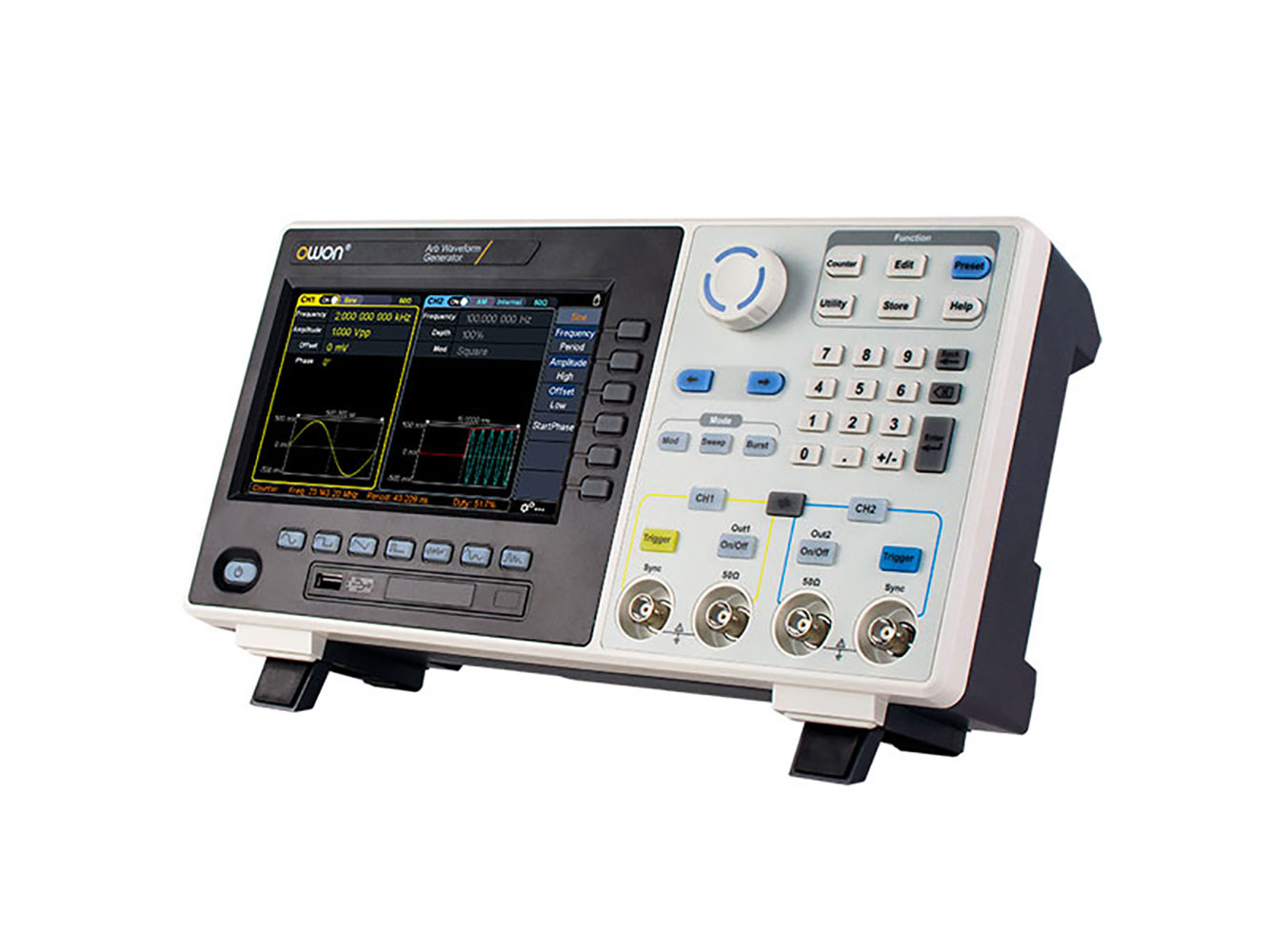Dual Channel Arbitrary Waveform Generator 30MHz 500 MSa/s 14-bit 7" Touchscreen LCD