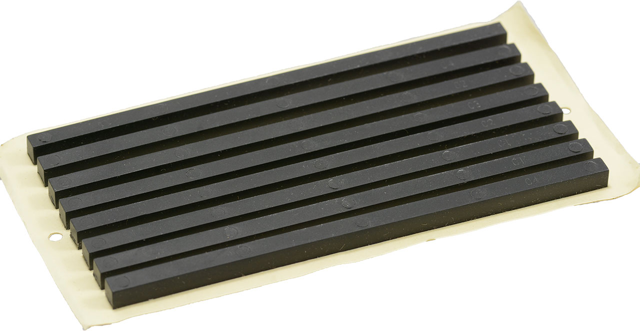 Rubber Bumper Strips Rectangular 0.2" x 0.2" x 4.5" Adhesive Backed (8 Strips per Sheet)
