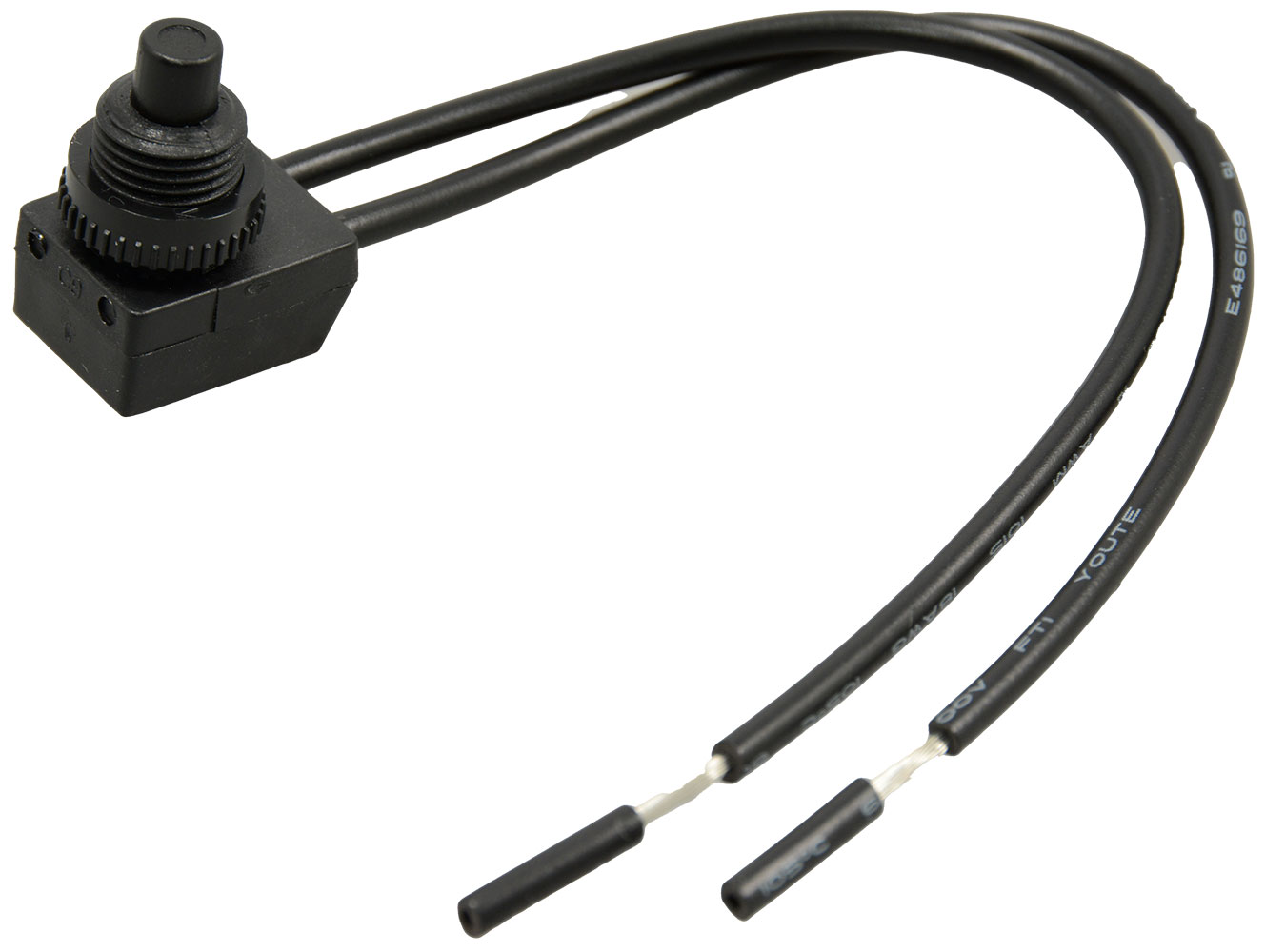 Latching Pushbutton Switch SPST ON-OFF 2A 14VDC 5" Wires Black