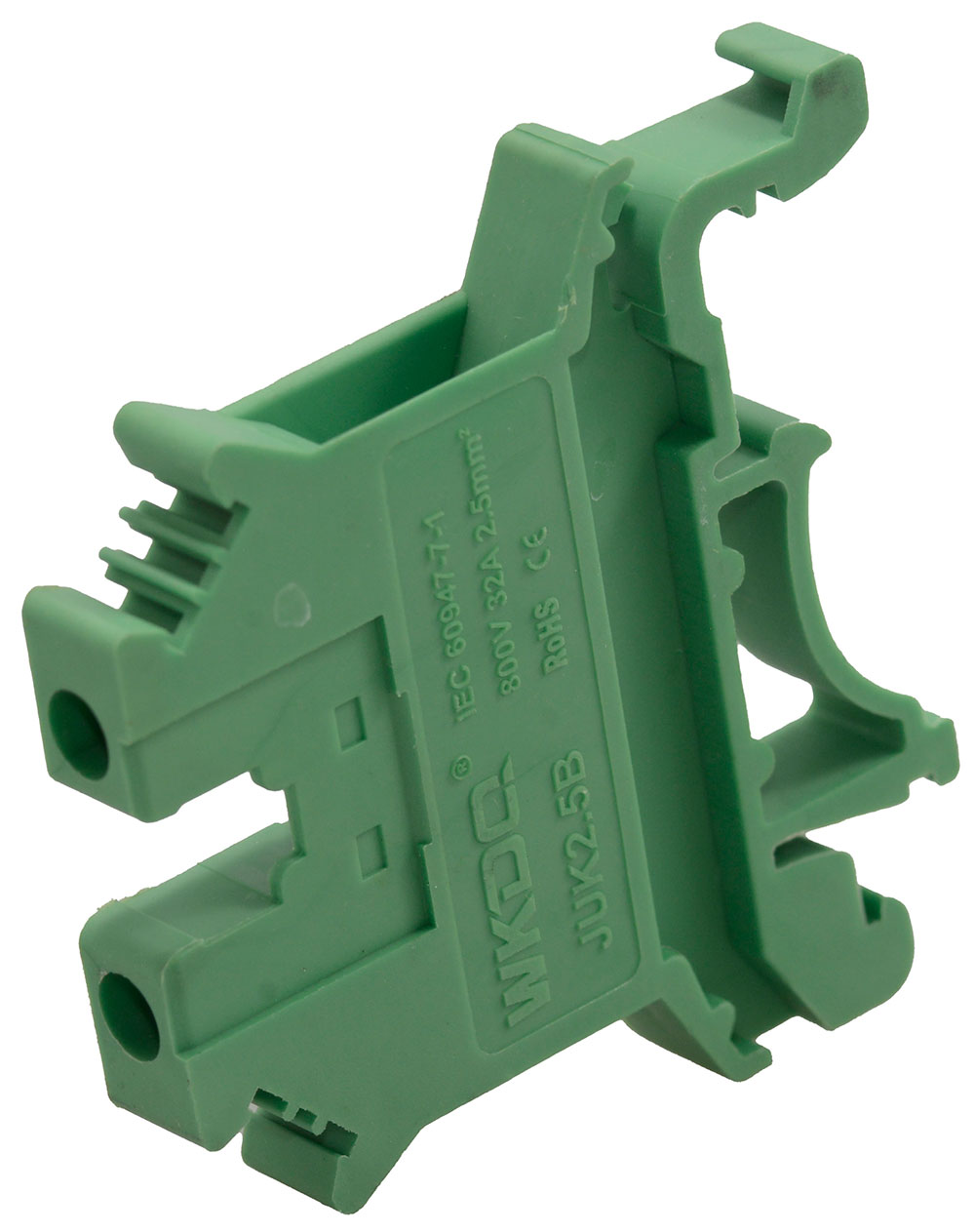 DIN Rail Screw Terminal Block 2.5mm 32A 24-12AWG 2-Wire Feed Thru Green