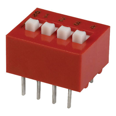 DIP Switch SPST OFF-ON 4-Position Raised Slide 150mA 30VDC PC Pins Thru-Hole