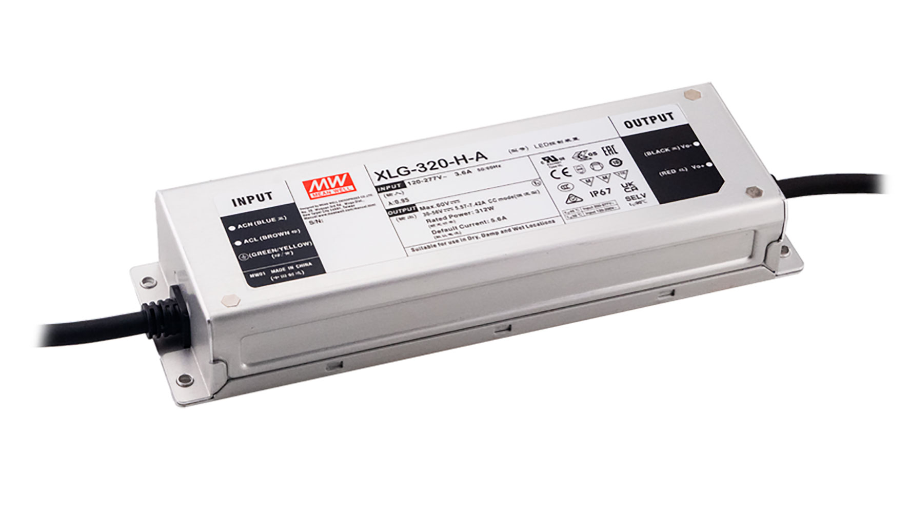 312W Constant Power Mode LED Driver 5600mA 30V to 56V IP67 Output Adjustable