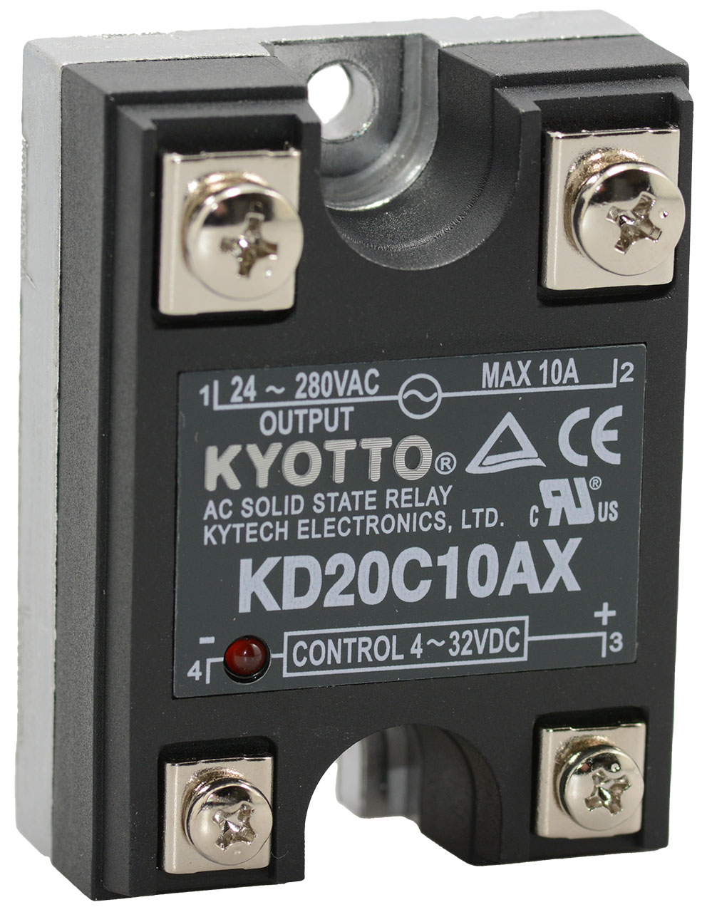 Solid State Relay 24-280VAC 10A 4-32VDC Control Voltage SPST Screw Terminals