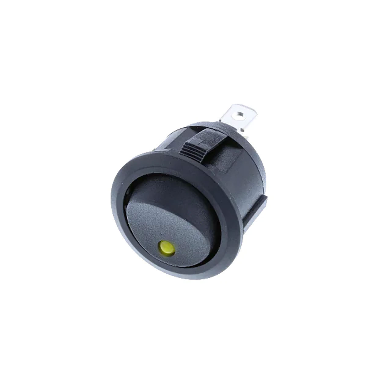 Rocker Switch SPST ON-OFF 20A 14VDC Amber LED Dot Snap-In Panel Mount 0.187 Quick Connect