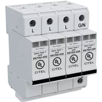 480/277 VAC 3-Phase 4W+G Wye DIN Rail Surge Protection Device Multi-MOV 320V MCOV 75kA IMAX