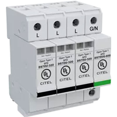 400/230 VAC 3-Phase 4W+G Wye DIN Rail Surge Protection Device Multi-MOV+GSG 320V MCOV 75kA IMAX