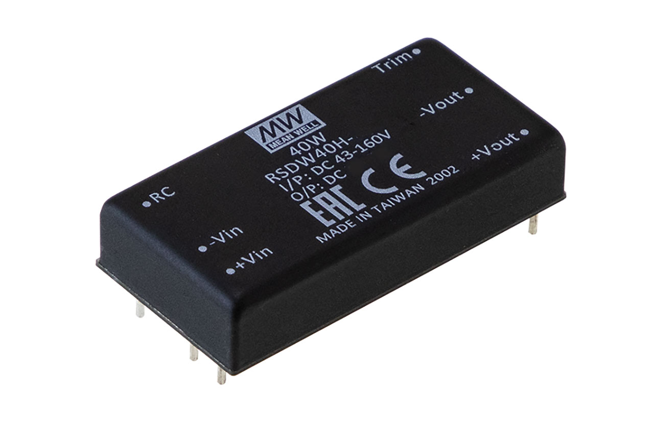 DC-DC Converter 40W 24V 1.667A 40VDC-160VDC Input EN50155 Railway Certified PC-Mount