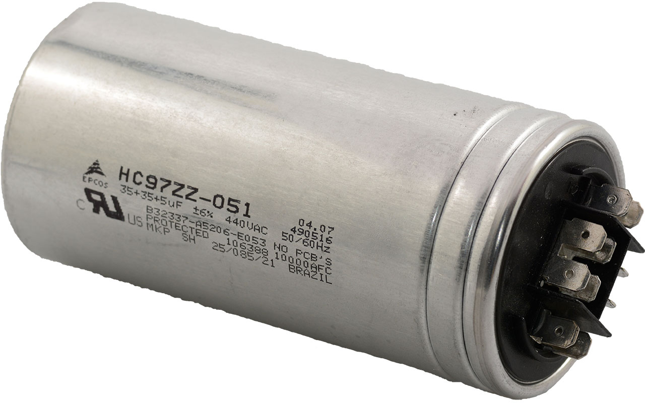 AC Motor Run Capacitor 35+35+5uF 6% 440VAC Radial Cylinder Quick Connect Terminals