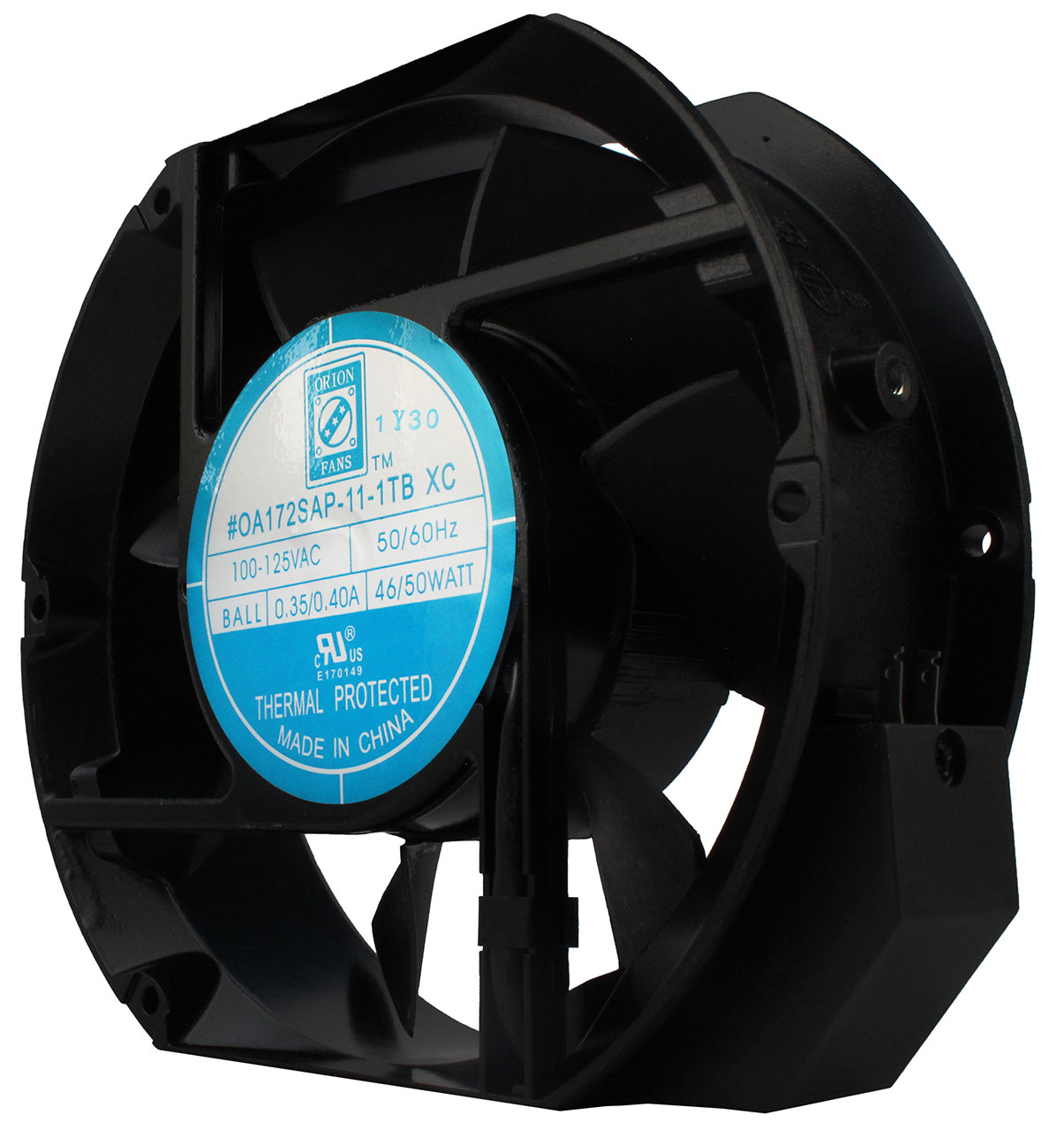 172 x 150 x 51mm Tubeaxial Fan 115 VAC Capacitor Drive Dual Ball Bearing Terminals 293 CFM