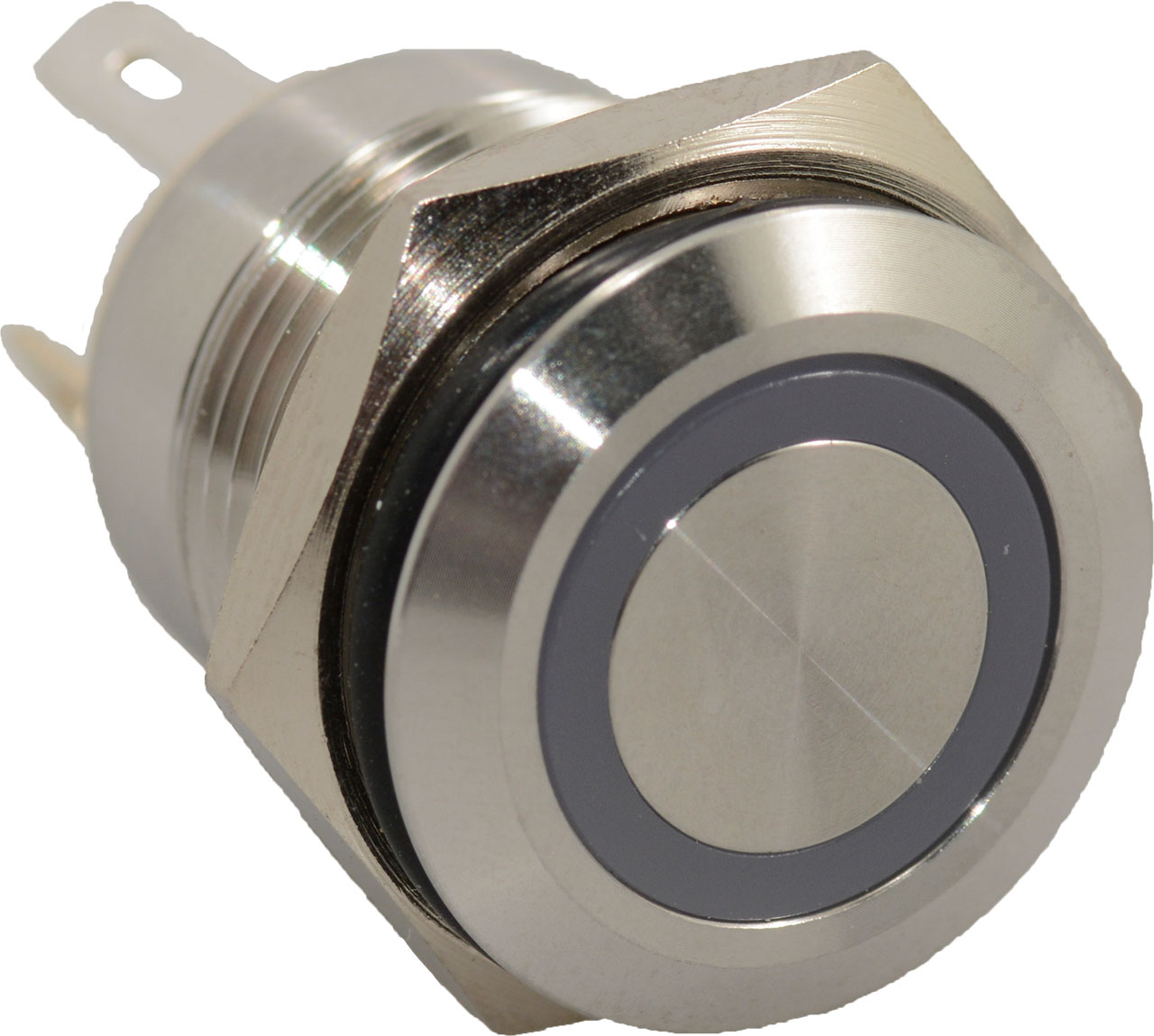 Pushbutton Switch SPST-NO OFF-MOM Anti-Vandal Illuminated Blue Ring Flush Front Panel Mount 2A 48VDC